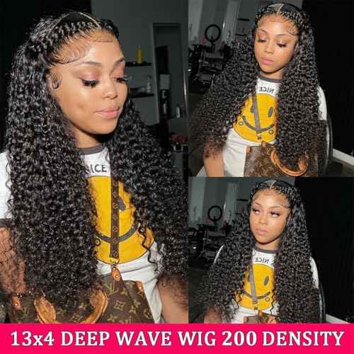 Lovelyworld 24 inch Deep Wave Lace Front Wigs Human Hair 200 Density 13X4 HD Deep Curly Lace Front Human Hair Wigs for Women