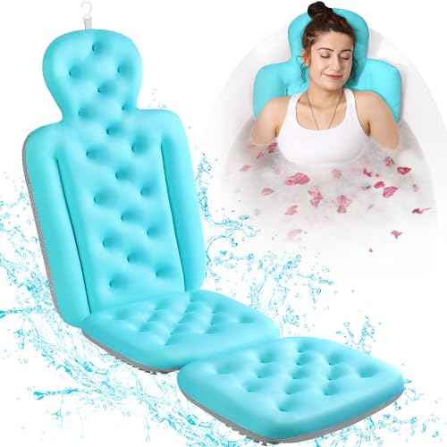 Full Body Bath Pillow for Bathtub, Thick Bathtub Cushion with Laundry Bag, Luxury Tub Pillow for Bath for Headrest Neck and Back Support Ocean Blue 56" x 16"