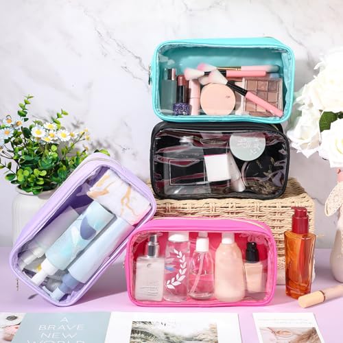 Hushee 4 Pcs Clear Nylon Makeup Bag for Women Gifts Preppy Cosmetic Bag PVC Travel Toiletry Zipper Pouch Waterproof Storage Organizer Pouch for Women(Small)