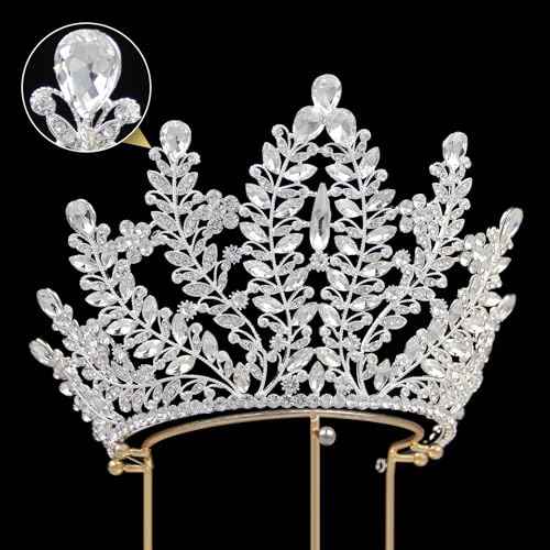 QXMYOO Extra Large Tiaras Tall Pageant Crowns for Women Clear Austrian Crystal Tiara Silver Homecoming Queen Crown Big Rhinestone Headpiece for Birthday Prom Quinceanera Wedding