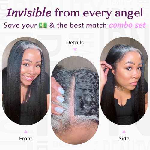 IDN BEAUTY 5+2 Invisi Edge Seamless Clip in Hair Extensions Human Hair Combo Pack, Kinky Straight 16 Inch 110g 5pcs Invisible Edge and 2pcs Seamless Clip ins for Black Women Natural Black No Leave Out