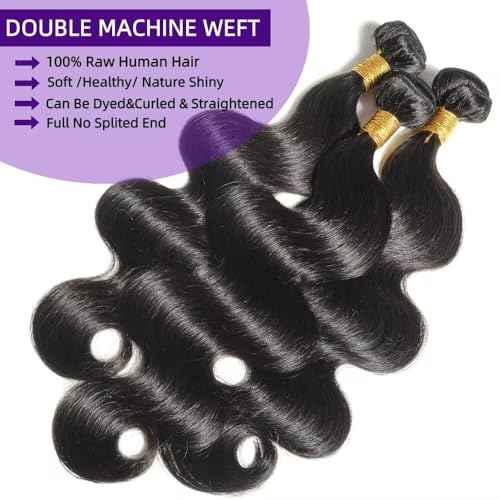 12A Human Hair Bundles 20 20 20 Inch Body Wave Bundles Human Hair 100% Unprocessed Brazilian Virgin Weave 3 Bundle for Women Natural Black Wet and Wavy Human Hair Extensions