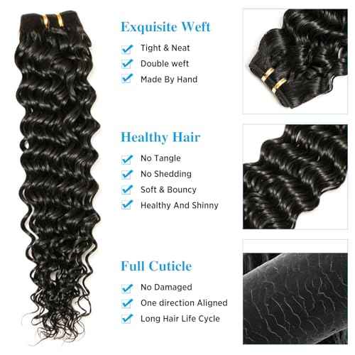 Deep Wave Bundles, Curly Bundles Human Hair, 16 16 16 Inch, Wet and Wavy, Natural Black, Soft, 285g-300g, Brazilian Hair