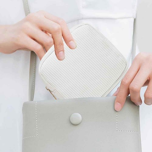 FFpaw Mini Makeup Bag, Mini Makeup Pouch Purse Cute Cosmetic Pouch for Women Corduroy Small Cosmetic Bag for Purse Small Travel Travel Toiletry Bag for Women Car Bag (Mini White)