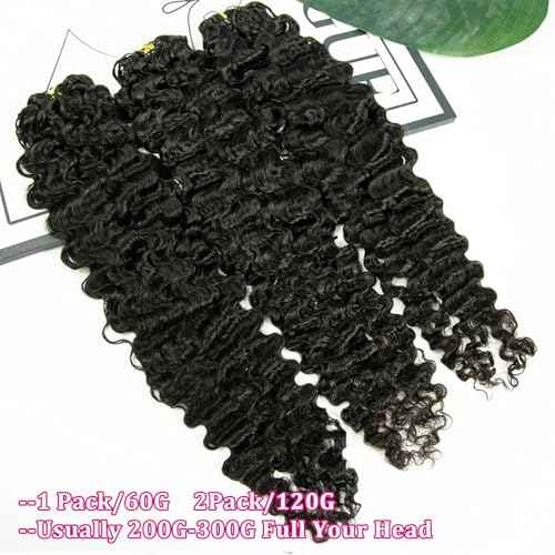 BLG Burmese Water Wave Human Crochet Hair 16 Inch 120g Knotless Pre-Separated Crochet Hair Extensions Real Human Hair Burmese Curly Micro-Link Crochet Hair for Women