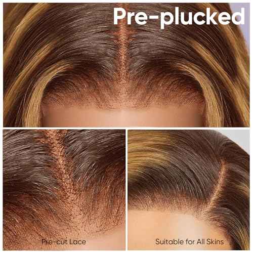 Ombre Loose Body Wavy Bob Wig Human Hair Glueless 6X5 HD Lace Wigs Human Hair Pre Plucked 200 Density 100% Remy Human Hair Wigs 4/27 Brown Blonde Wigs Ready To Go for Women 10 Inch