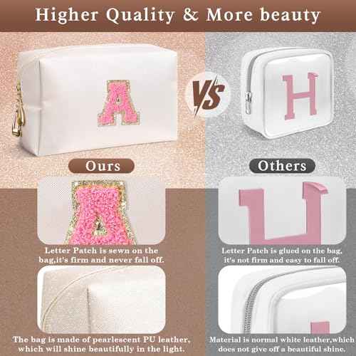 Initial Makeup Bag Personalized Preppy Cosmetic Bag Travelling Toiletry Bag Waterproof PU for Teenage Girls Women (white A)