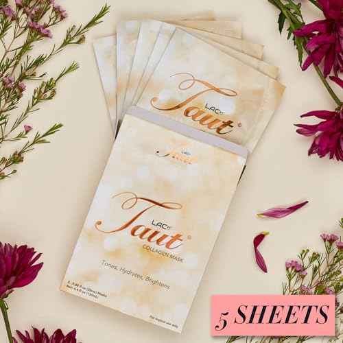 TAUT Collagen Face Mask ? 5 Sheet Pack with Hyaluronic Acid, Marine Collagen & Vitamin C ? Hydrating, Anti-Aging Sheet Mask for Firm, Glowing Skin ? Korean Skincare Inspired