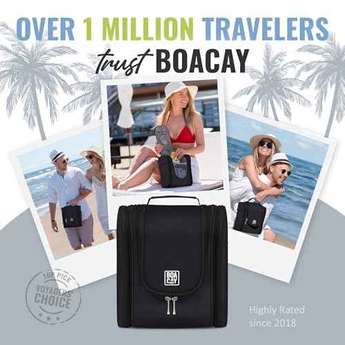 BOACAY Hanging Travel Toiletry Bag for Women and Men, Makeup Bag, Bathroom & Shower Organizer Kit for Accessories, Cosmetics, Travel Essentials