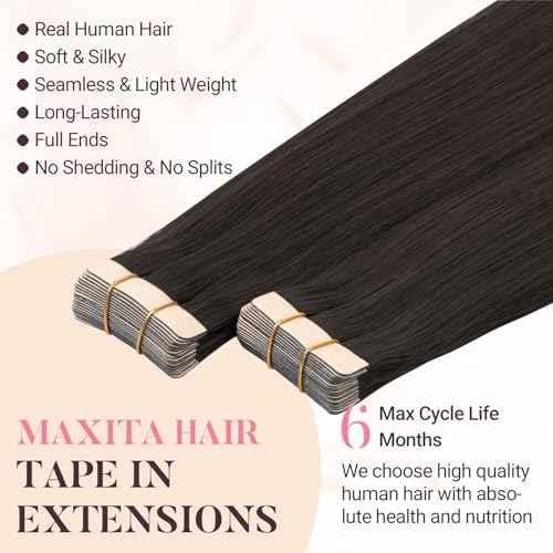 MAXITA Tape in Hair Extensions Human Hair Dark Brown 22 Inch 100g 40pcs Remy Human Hair Extensions Straight Seamless Tape in Skin Weft Extensions for Women