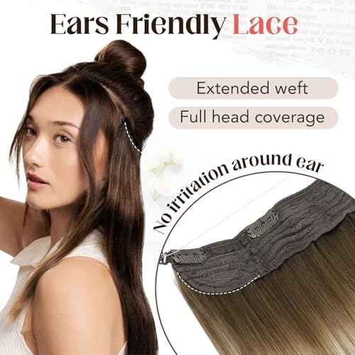 XDhair 22 Inch Invisible Wire Hair Extensions 85g Balayage Walnut brown to ash brown and blonde Wire Hair Extensions for Women #3/8/22 22 Inch