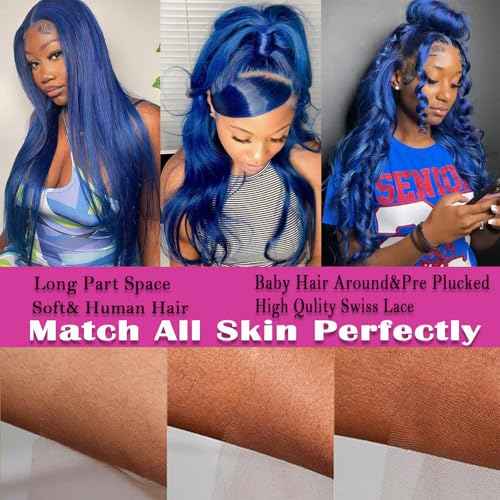 Royal Blue Lace Front Wigs Human Hair 13x6 Lace Front Colored Wigs for Women Dark Blue Body Wave Glueless Human Hair Navy Blue Wig 26 Inch 200% Density