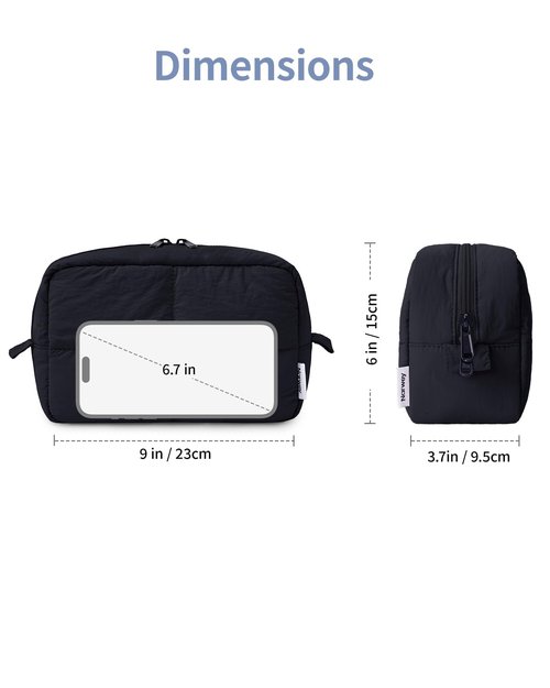 Narwey Puffy Makeup Bag for Travel Women Girl, Quilted Makeup Bag Cosmetic Bag, Cute Puffer Make Up Organizer Bags, Travel Toiletry Bag Toiletries (Black)