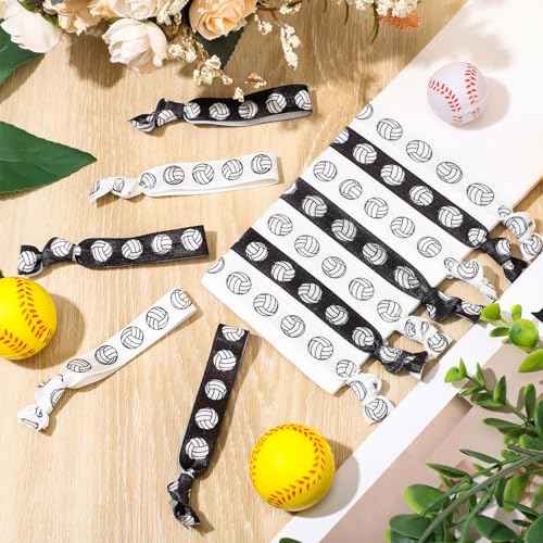 Hanaive 20 Pcs Volleyball Hair Ties Hair Accessories Ponytail Holders Bracelets No Crease Ribbon Volleyball Gifts for Team Girls Women Player(Black, White)