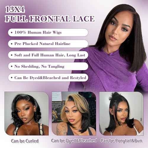 13x4 Lace Front Wigs Human Hair Pre Plucked 12 Inch HD Lace Front Wigs Human Hair Natural Color 180% Density Glueless Wig 100% Virgin Human Hair with Baby Hair for Women
