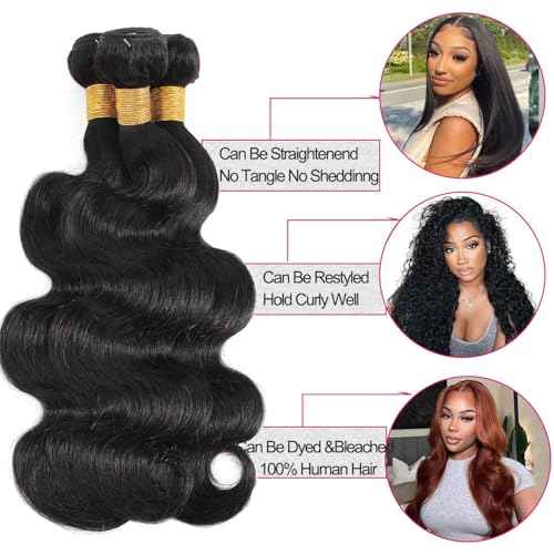 15A Human Hair Bundles 20 22 24 Inch 100% Unprocessed Brazilian Virgin Hair Quick Weave Body Wave 3 Bundles Deals Natural Black Extensions