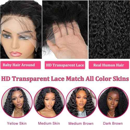 13x6 Deep Wave Lace Front Wigs Human Hair Curly Human Hair Wig for Women Deep Curly HD Lace Frontal Wigs Glueless Pre Plucked with Baby Hair Natural Color (20 Inch-10A)