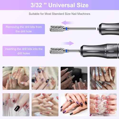 CGBE Nail Drill Bits, 6 Piece Nail Drill Bit Grinding Heads Carbide Machine Accessories for Manicure Remove Acrylic or Hard Gel Polygel, 3/32 Inch Professional Bits for Nail Cutter - Medium