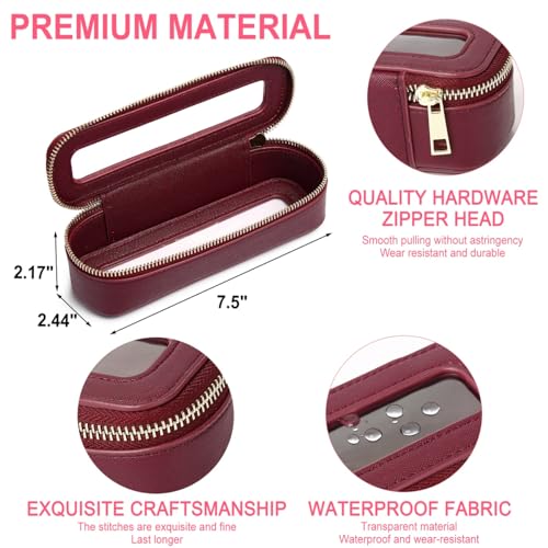 Pinkmik Clear Makeup Bag Transparent Travel Case for Cosmetics and Toiletries Women's Brush Bag and Clear Car Bag with Zipper (G/Burgundy, L+Slim)