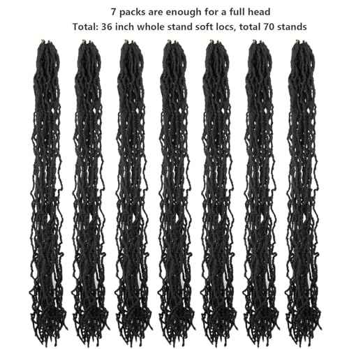 7 Packs 36 Inch Soft Locs Crochet Hair Pre Looped Curly Wavy Distressed Faux Locs for Butterfly Locs Crochet Braids for Black Women (1B, 36 Inch(pack of 7))