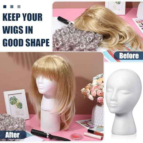 Gisafai 12 Pcs Foam Wig Head with 50 Pcs T Pins Female Foam Mannequin Wig Stand and Holder 11" Tall Cosmetics Model Head Display Hair, Hats Hairpieces Display for Home Travel Salon