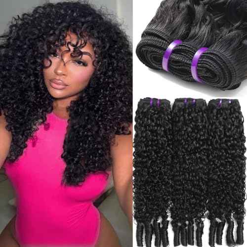 Burmese Curly 3 Bundles Human Hair £¨14 16 18£© 100% Unprocessed Virgin Hair Bundles Deals 14A Raw Water Curly Human Hair with Spriral End 3c4a Quick Weave for Black Women Natural Black