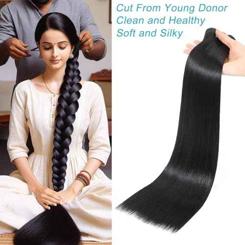 Indian Raw 1 Bundle Human Hair,16A Super Soft Silky Straight Human Hair Bundles,Salon Quality Full And Thick No Tangle Triple Lifespan Than Regular Virgin Hair Natural Black 16 Inch