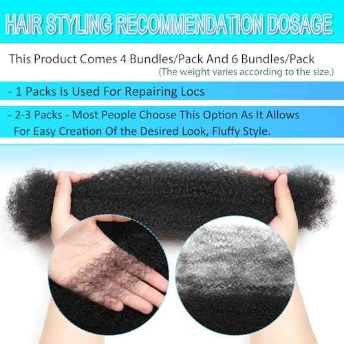 Afro Kinkys Bulk Human Hair 16 Inch Afro Kinky-Curly Human Hair Bulk for Twist Dreadlock Extensions Locs Repair Soft 4C Curly for Braids 6 Bundles 105 Gram Natural Color#