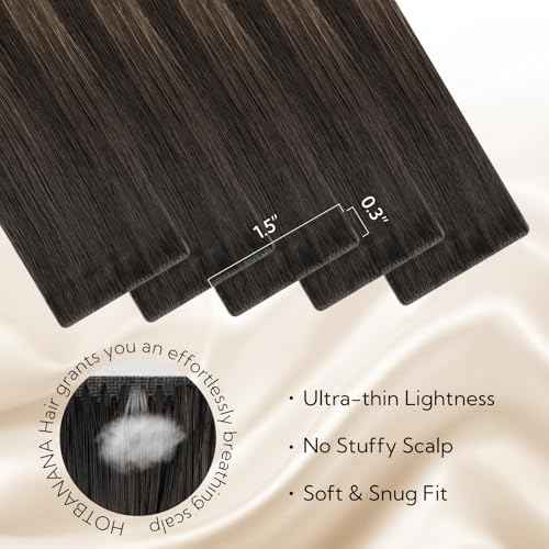 HOTBANANA Invisi Edge Tape in Hair Extensions Human Hair, 20inch 50g 20pcs Balayage Dark Brown Mixed Chestnut Brown Invisible Tape in Extensions Straight Seamless Real Remy Hair Injected