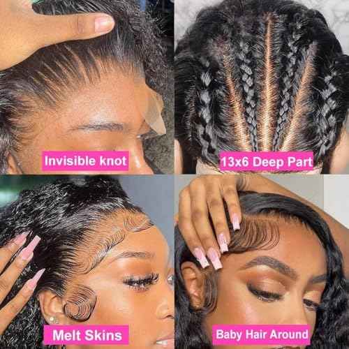 Deep Wave Lace Front Wigs - 13x6 HD Transparent Lace Frontal Wig for Black Women - 100% Real Curly Human Hair - Pre Plucked with Baby Hair - 180% Density (Black, 24 inch)