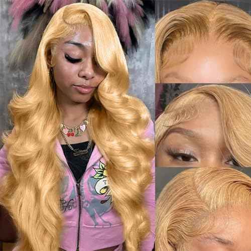 Honey Blonde Wig Human Hair 200% Density 13x6 Honey Blonde HD Body Wave Lace Front Wigs Pre Plucked Colored 27# Human Hair Wig 24 Inch