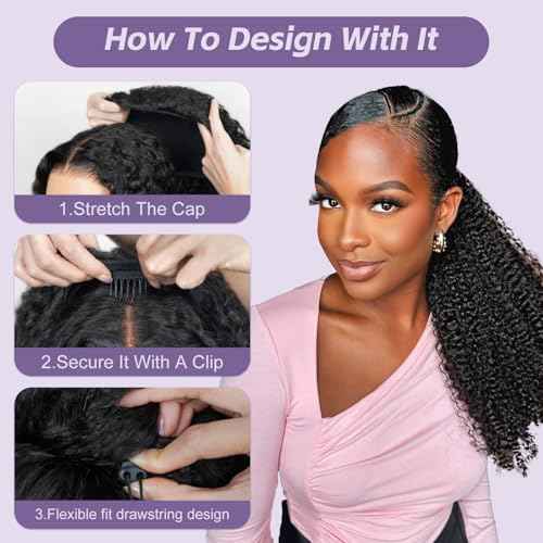 OQ Hair Afro Curly Half Wig Human Hair 180% Density 3 In 1 Beginner Friendly Glueless Wear and Go Kinky Curly Half Human Hair Wig for Women 16 Inch