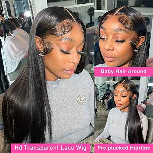 Metamuclia Hair Lace Front Wigs Human Hair Pre Plucked 13x4 HD Transparent Straight Lace Front Wig Human Hair Wigs with Baby Hair Bleached Knots 180% Density Frontal Wigs for Women Glueless 18 Inch