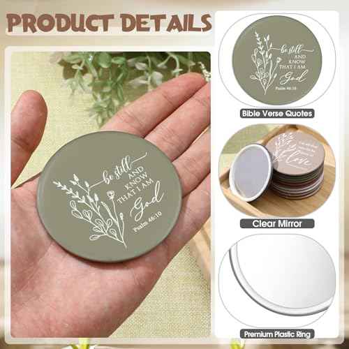 40 Pcs Christian Compact Mirrors for Women Inspirational Bible Verse Scripture Pocket Mirrors Bulk Mini Purse Makeup Mirror for Grandma Pastor's Wife Christmas Thanksgiving Church Party Favor
