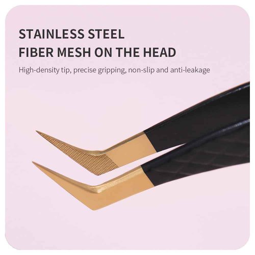ANNAFRIS Lash Tweezers for Eyelash Extensions,Precision Fiber Tip for Volume Eyelash Extension,Lash Extension Tweezers for Easy Application and Removal (Black, 3PCS-03)