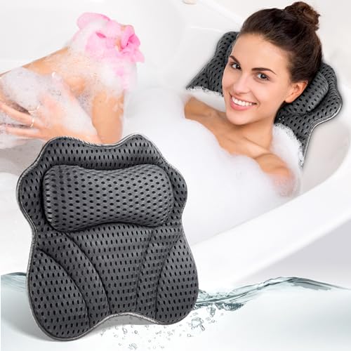 Bath Pillow for Tub Neck Back Support: Soft Bathtub Pillows with 4D Air Mesh and Non-Slip Suction Cups - Luxury Relaxing Spa Headrest Washable for Soaking Tub Gifts, White