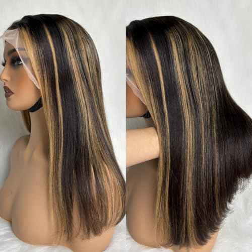 Stylish Highlight Bob Wig 1b30 Human Hair 13x4 Frontal Lace Preplucked Colored Bob Wigs Transparent Lace Short Style Bobbing Wig (13X4 1b30 BOB, 16 INCH)
