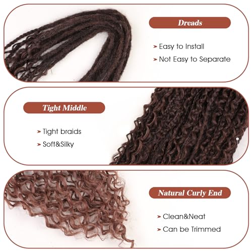 HANNE Double Ended Dreadlock Extensions Soft Boho Box Braids 24 Inch Crochet Synthetic Dreadlock Extensions with Curly End Dreads Extensions for Women Brown to Honey Brown (10 Strands/Pack MT1/30)