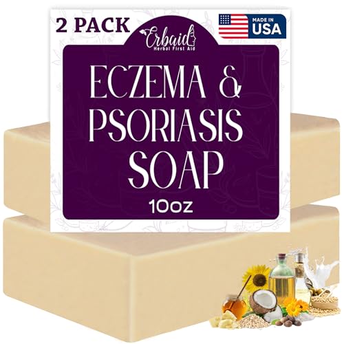 Eczema Soap Bar for Face and Body ? All Natural Dermatitis, Psoriasis Treatment for Dry Itchy Sensitive Skin Relief ? Gentle Detoxifying, Healing, Anti-Itch, Oatmeal Goat Milk Wash for Kids, & Adults