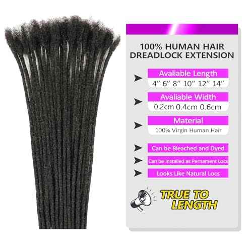 0.4 cm Width 8 Inch 100 Strands Human Hair Loc Extensions, Natural Black 100% Full Handmade Permanent Real Human Hair Dreadlock Extensions for Women/Men/Kids Can Be Dyed Bleached Curled Twisted