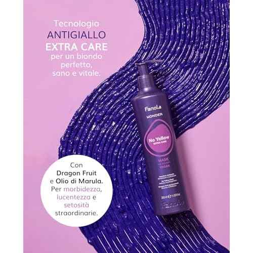 Fanola Wonder No Yellow Purple Hair Mask - Acidic pH Deep Conditioning Hair Mask for Blonde, Bleached & Grey Shades - Intense Violet Pigment Neutralizes Brassy Tones (33.8 Ounce)