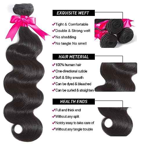 Flady Body Wave Brazilian Virgin Human Hair 3 Bundles With Closure - 12A Unprocessed 100% Virgin Hair