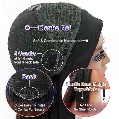 Headband Wig Human Hair Straight Chocolate Brown 18 Inch Headband Wigs for Black Women Glueless None Lace Front Wig Brazilian Virgin Human Hair Wigs 150% Density