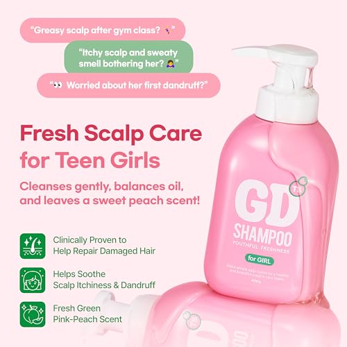 TS GD Shampoo for Teens | Korean Anti-Dandruff for Oily & Itchy Scalp | Fruity Allergy-Free Scent | Sulfate-Free Gentle Hair Care (14.1 Oz) (GD Shampoo for girl)
