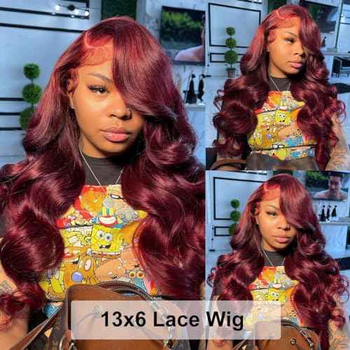 Body Wave Human Hair Wigs for Women Glueless HD Lace Front Wigs Human Hair Body Wave 180 Density Lace Frontal Wigs Human Hair Pre Plucked Body Wave (99J Burgundy wigs, 30 Inch)
