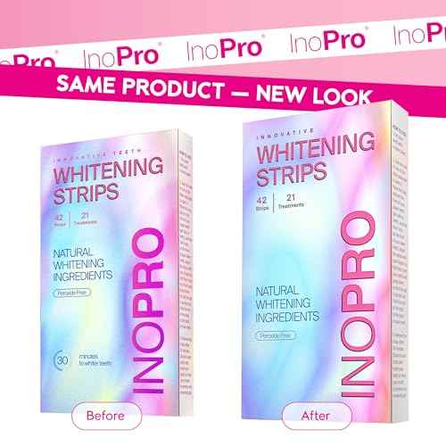 InoPro Teeth Whitening Strips 21 Treatments Kit - Teeth Whitener, Peroxide Free, Green White Strips for Teeth Whitening with Arbutin, Coconut Oil, Deep Stains Removal (42 Strips)