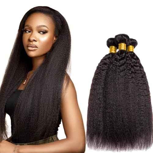 Kinky Straight Bundles Natural Black Color Unprocessed Brazilian Virgin Hair 18 20 22 Color #1b Yaki Straight Bundles
