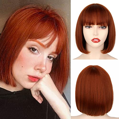 WERD Blonde Bob Wig with Bangs, Straight Ombre Short Blonde Wig for Women, Short Light Blond Wig for Halloween Party Daily Wear