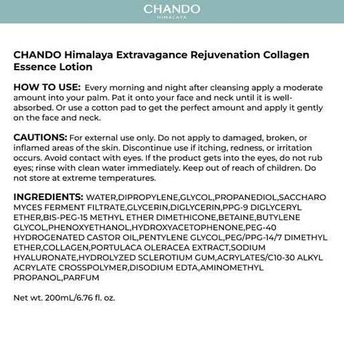 CHANDO Himalaya Extravagance Rejuvenation Collagen Essence Lotion (200ml/6.76oz) - Daily Collagen Face Moisturizer Toner with Hyaluronic Acid for Visibly Glowing, Lightweight