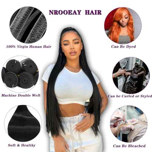 Straight Bundles Human Hair 36 inch 100% Unprocessed Brazilian Straight Hair Bundles 12A Remy Virgin Retain the Intact Cuticle, Long Lifespan